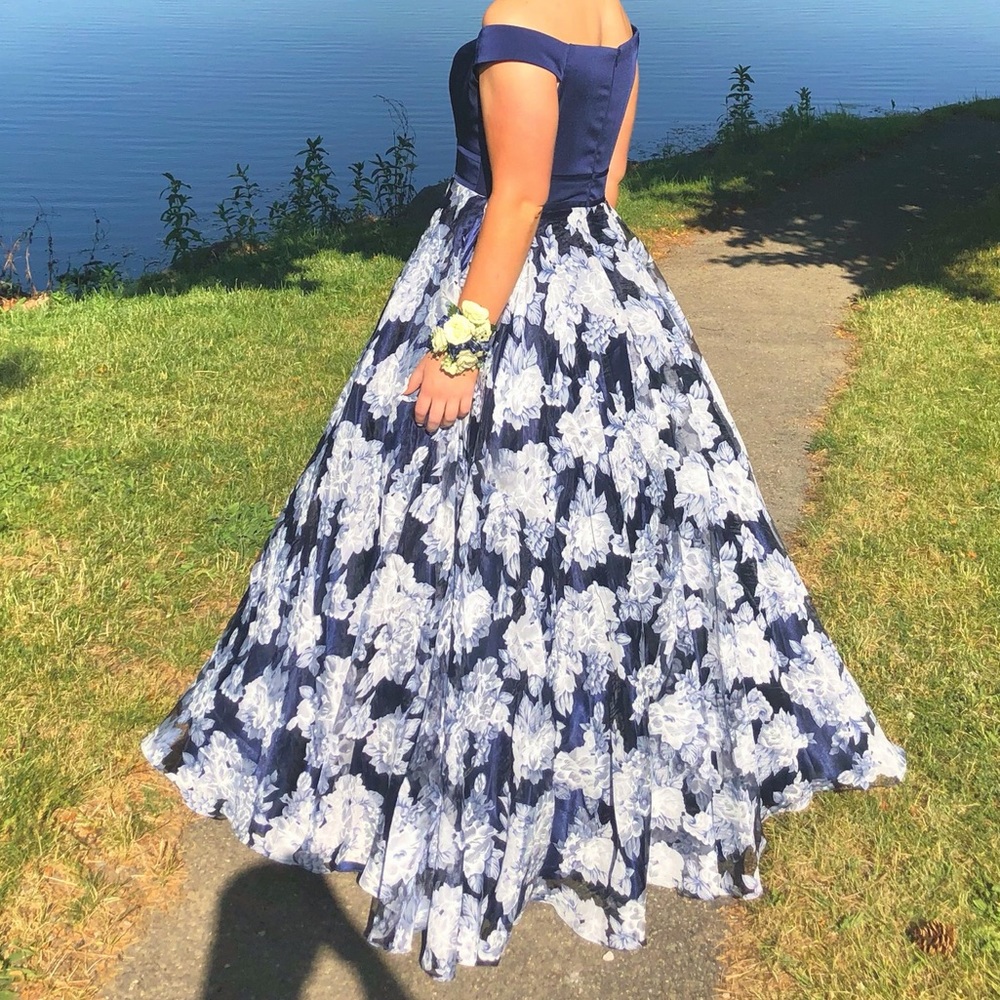 Beautiful Navy Floral Prom Dress